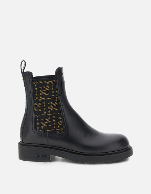 Fendi レザーFFファブリックバイカーアンクルブーツ () IFCHIC.COM