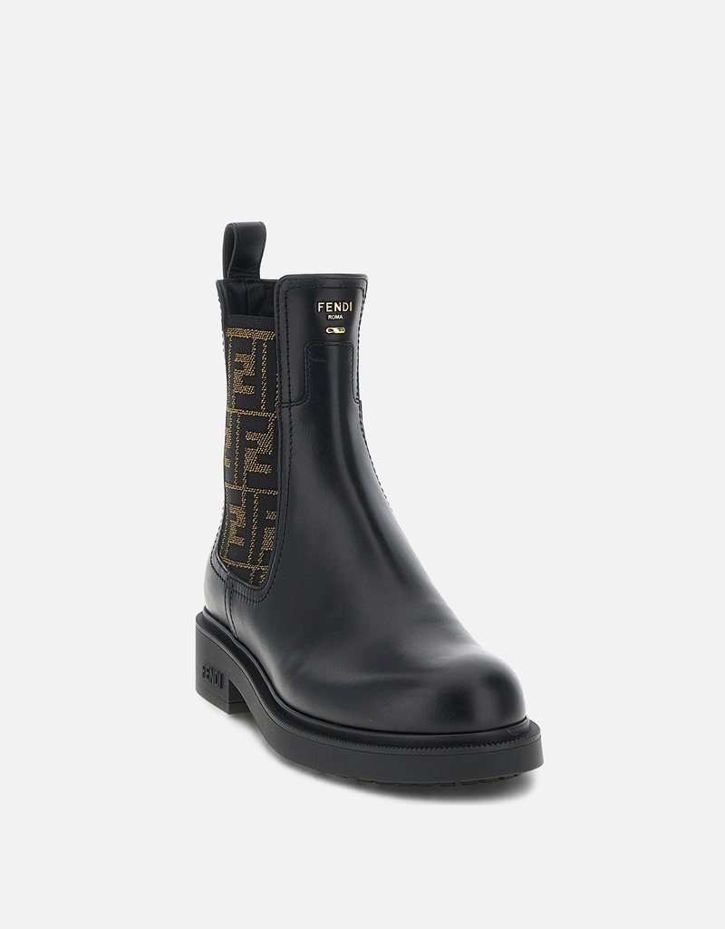 Fendi レザーFFファブリックバイカーアンクルブーツ () IFCHIC.COM