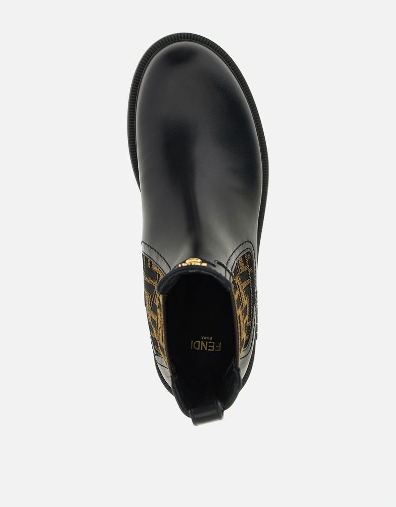 Fendi レザーFFファブリックバイカーアンクルブーツ () IFCHIC.COM