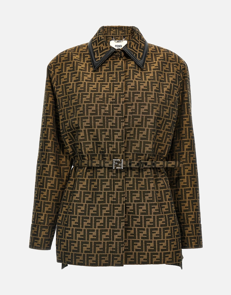 Fendi ブラウンFFキャンバスストレートカットジャケット () IFCHIC.COM