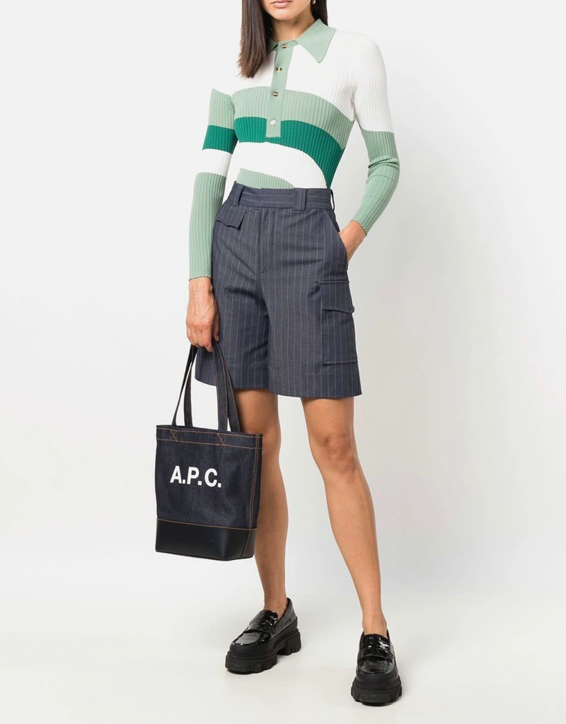 A.P.C. ユニセックスアクセルツートンデニムレザー トートバッグ