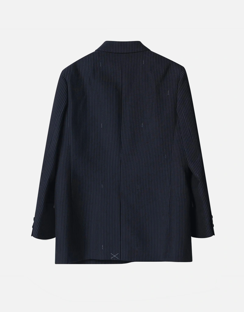FENDIネイビー テーラードジャケット ストライプ Fendi ネイビーブルー ピンストライプ ウール ブレザー (すべての新品