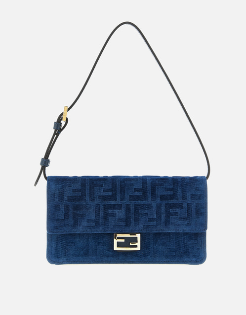 Fendi ブルーFFフロックドデニムウォレットオンチェーン () IFCHIC.COM