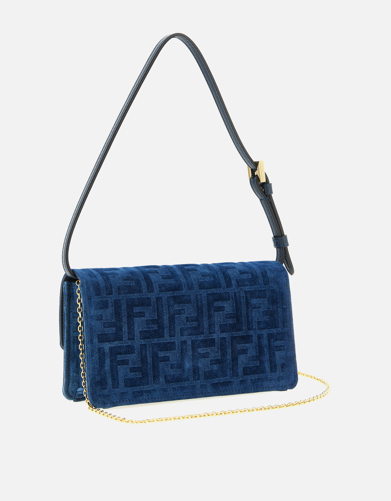 Fendi ブルーFFフロックドデニムウォレットオンチェーン () IFCHIC.COM