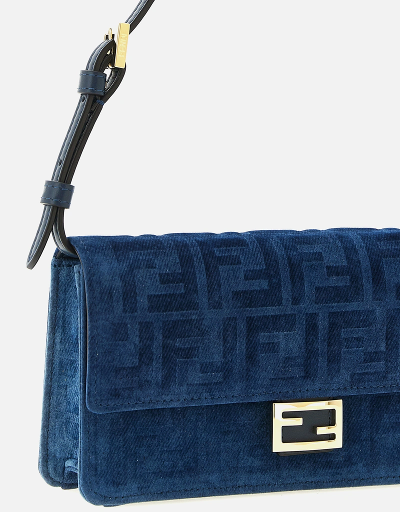 Fendi ブルーFFフロックドデニムウォレットオンチェーン () IFCHIC.COM