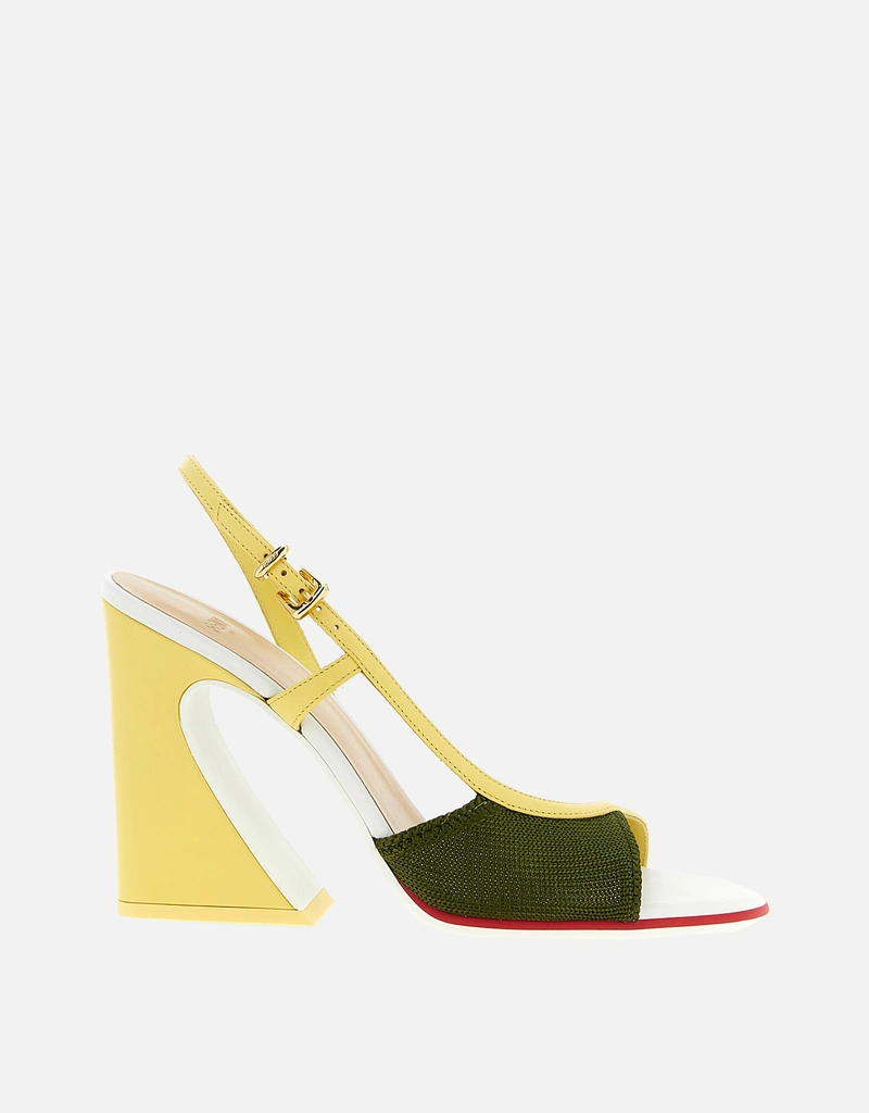 Fendi ダークグリーンニットとイエローナッパレザーのハイヒール