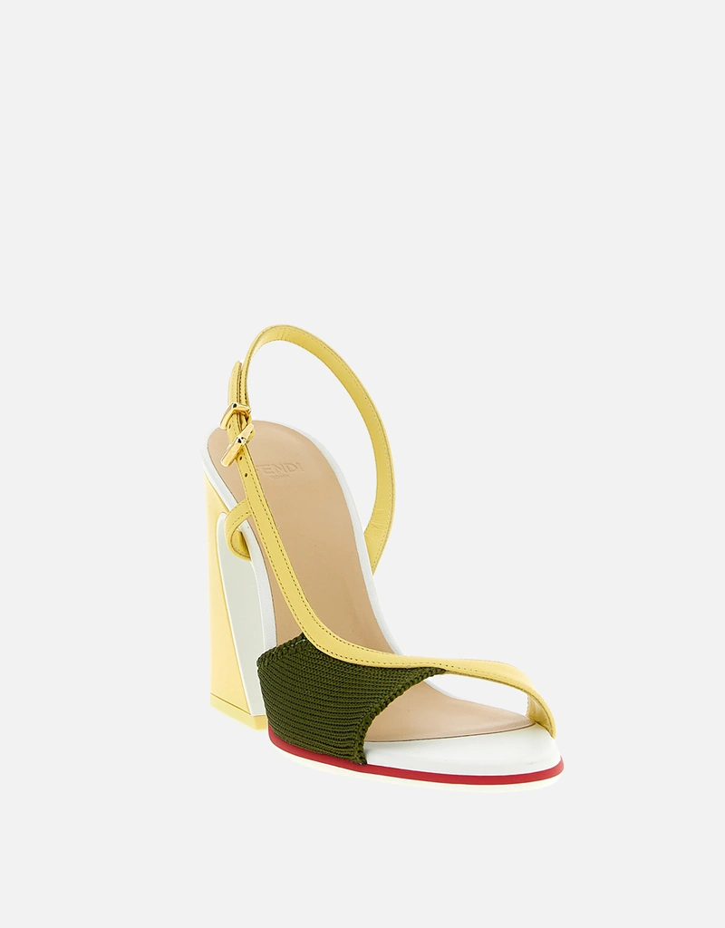 Fendi ダークグリーンニットとイエローナッパレザーのハイヒール