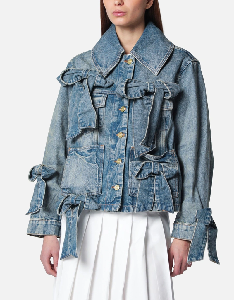 Ganni リジッドデニムジャケット ボウ付き (すべての新品) IFCHIC.COM
