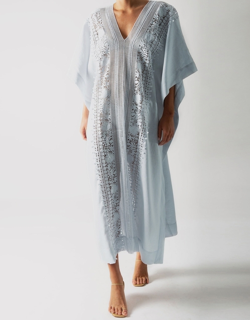 Miguelina Brea Sky Blue Linen Caftan 