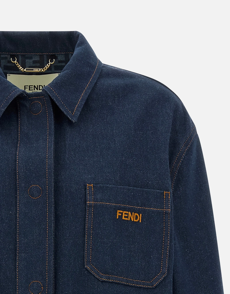 J*1様 FENDI　胸ロゴ　デニムジャケット　サイズ50 Fendi ネイビーブルー デニムジャケット (すべての新品) IFCHIC.COM