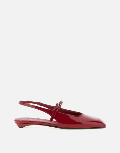 Prada エナメルカーフレザー スリングバックフラットシューズ