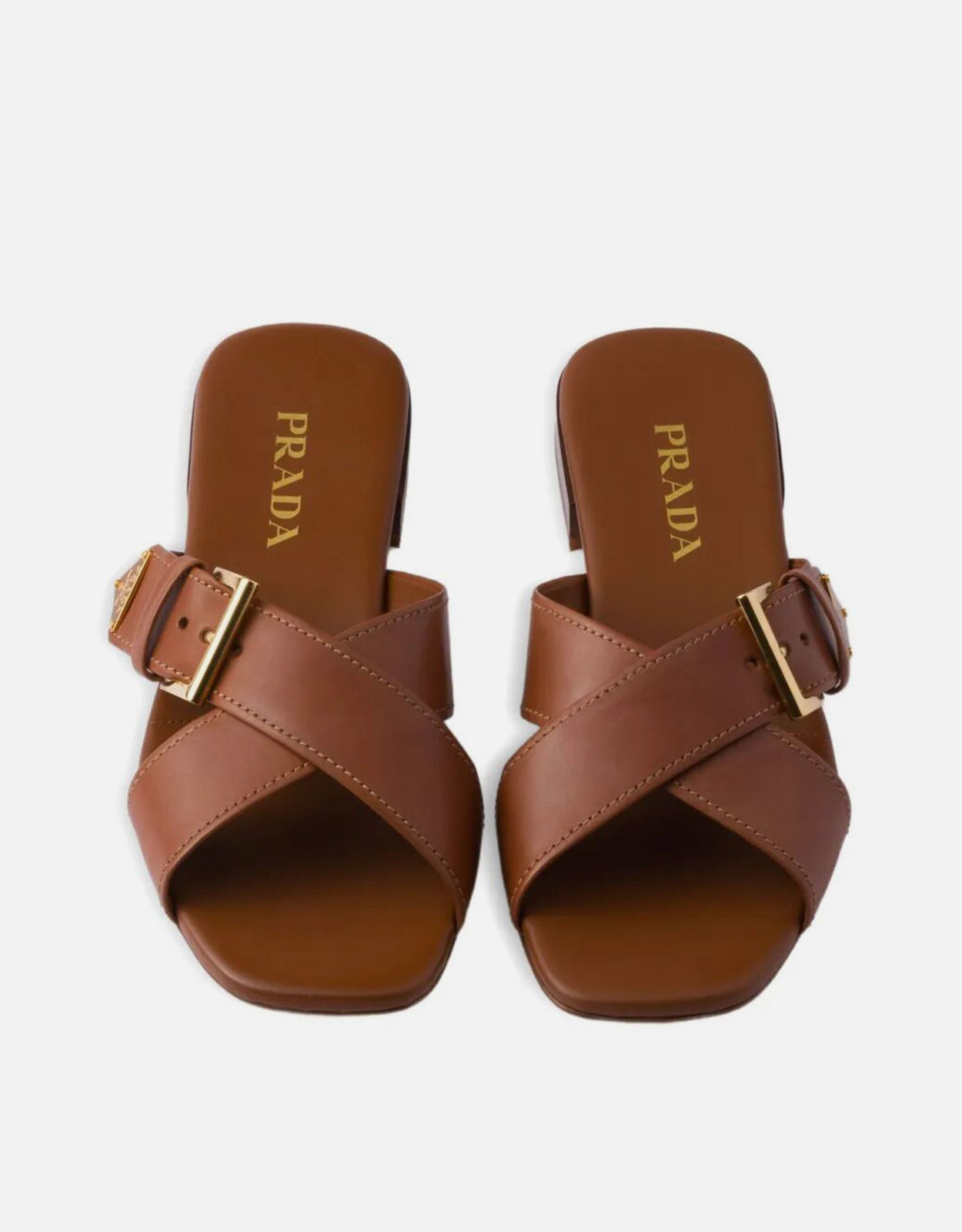 Prada レザー クロスストラップ スライドサンダル バックル付き
