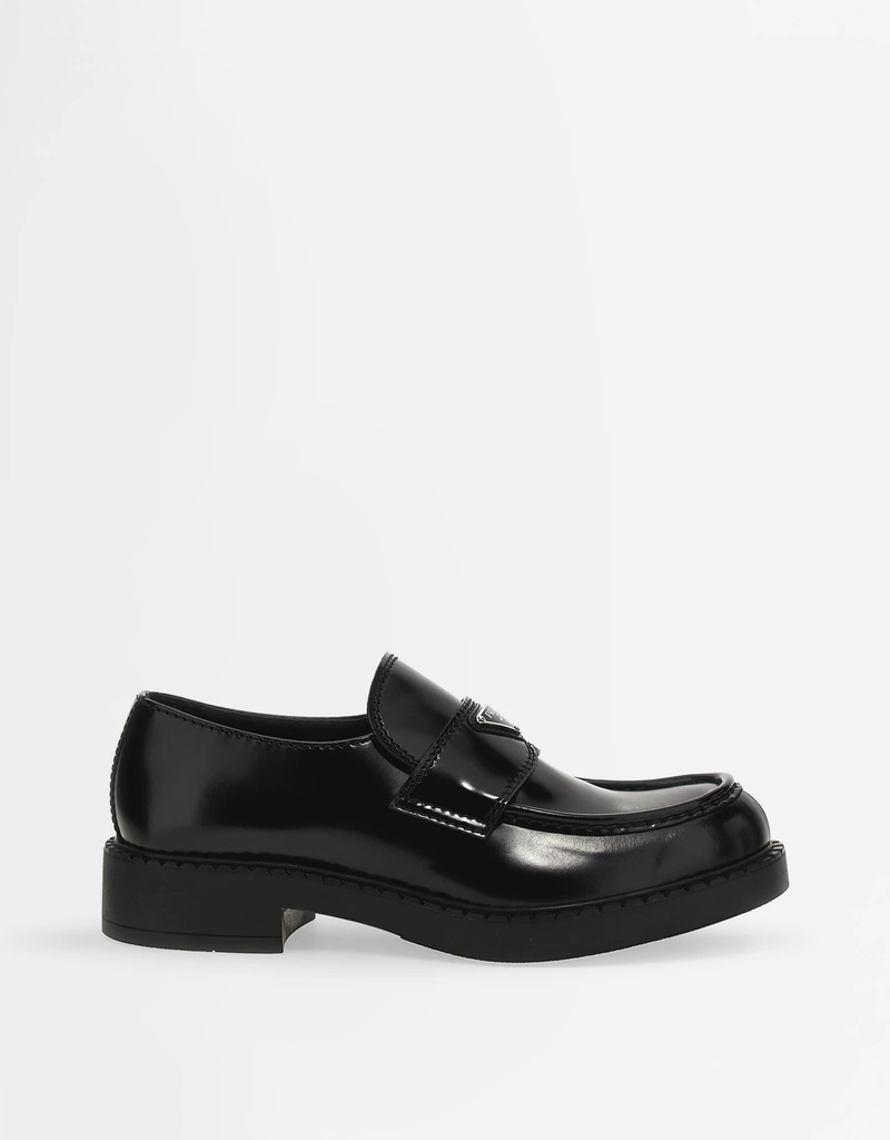 Prada メンズ's Logo Calfskin Leather Loafers () IFCHIC.COM