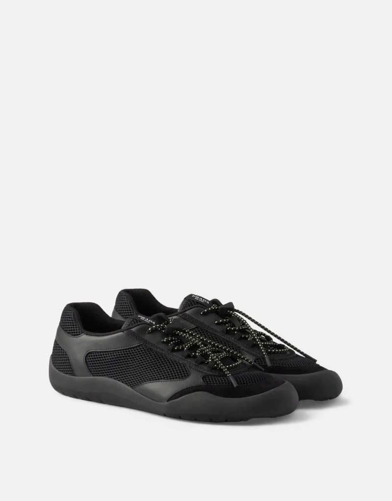 Prada メンズ スピードロック レザー＆メッシュファブリックスニーカー
