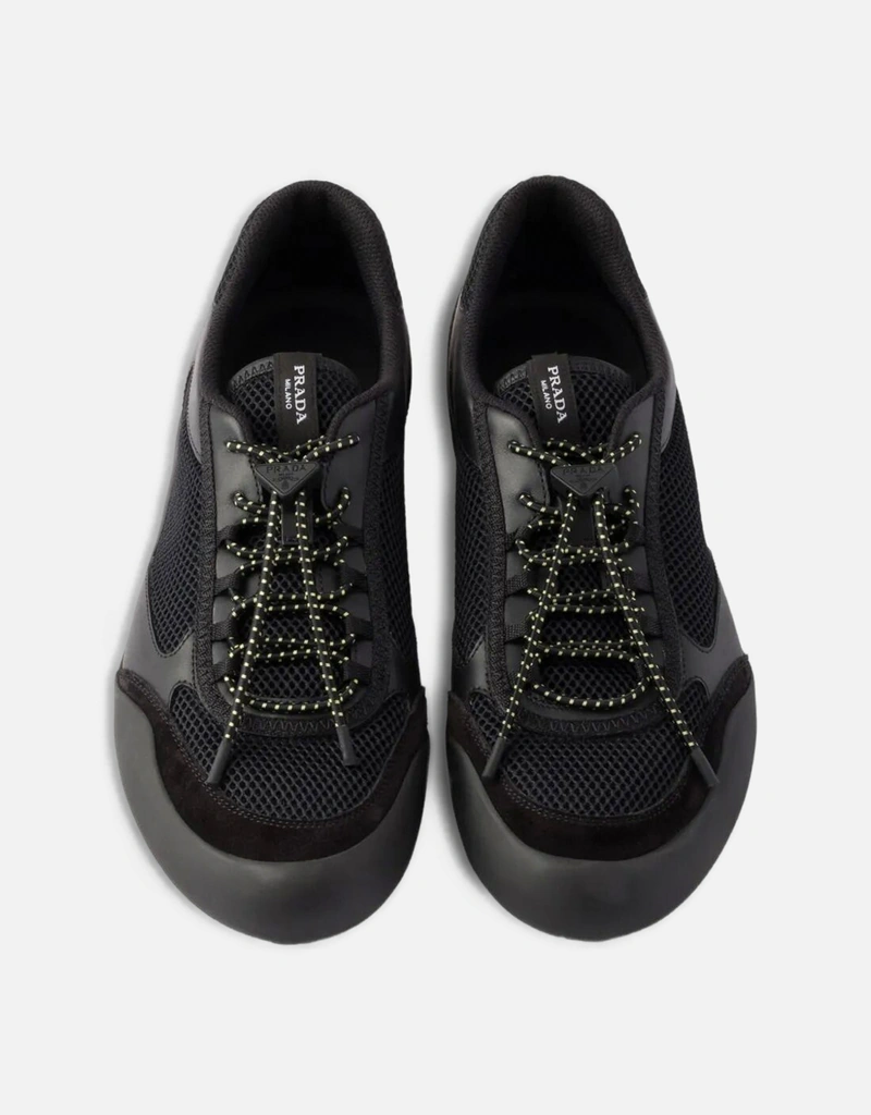 Prada メンズ スピードロック レザー＆メッシュファブリックスニーカー