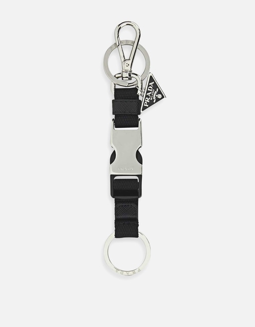 Prada メンズブラックナイロンキーリングスナップバックル付き