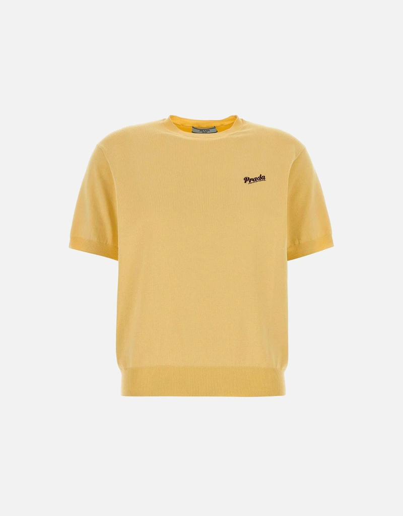 Prada シルク混紡ロゴ刺繍ニットTシャツ (すべての新品) IFCHIC.COM