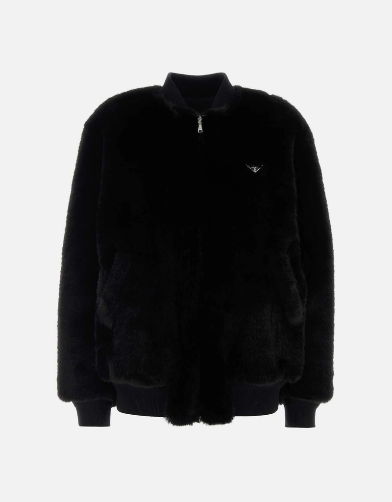 Prada ブラックエコファーボンバージャケット (すべての新品) IFCHIC.COM