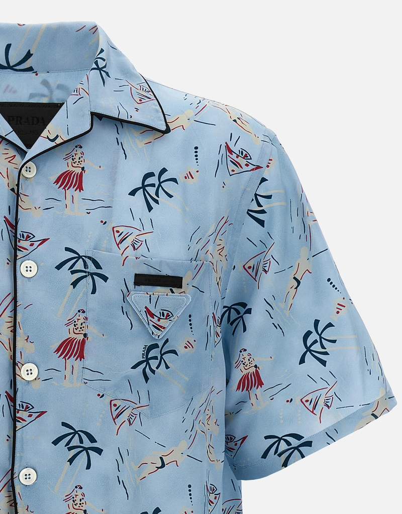 Prada メンズ シルクブレンド ボウリングシャツ (アパレル,シャツ