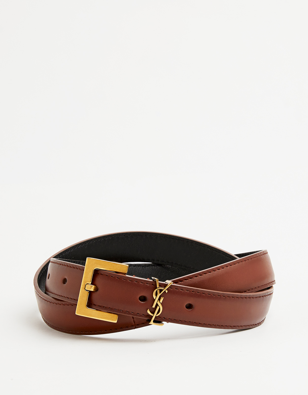 Saint Laurent Saint Laurent Cassandre Thin Belt In Aged Effect Leather -　サンローラン カサンドル シン ベルト エイジド エフェクト レザー -
