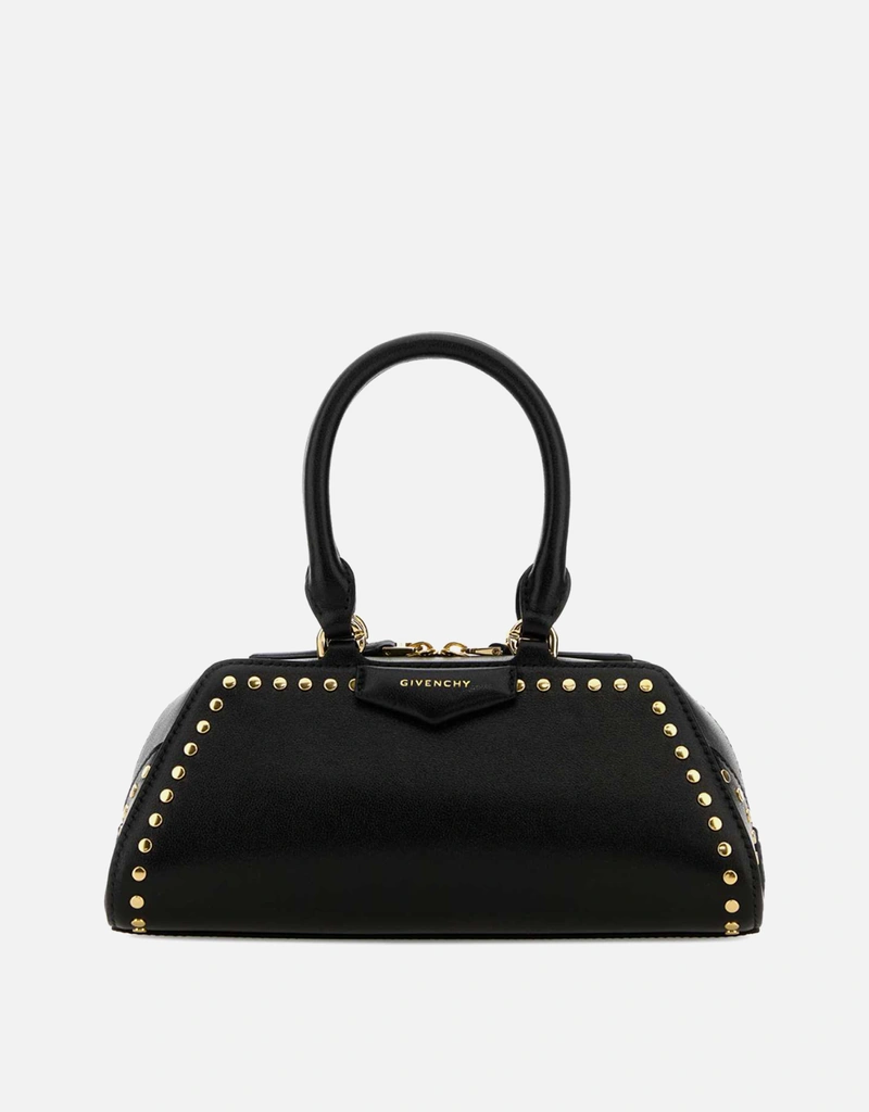 GIVENCHYスタッズ装飾の黒レザーケース Givenchy ミニアンティゴナイーストウエストボックスカーフレザー