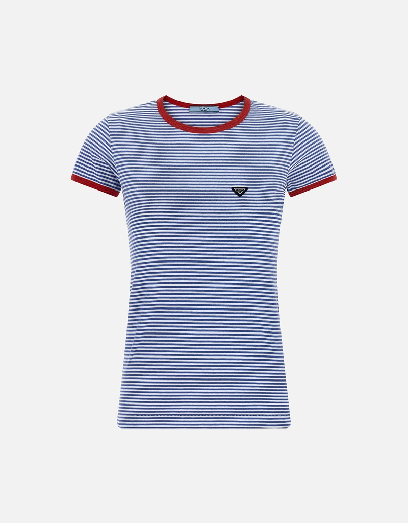 Prada ストライプコットンジャージーTシャツ (すべての新品) IFCHIC.COM