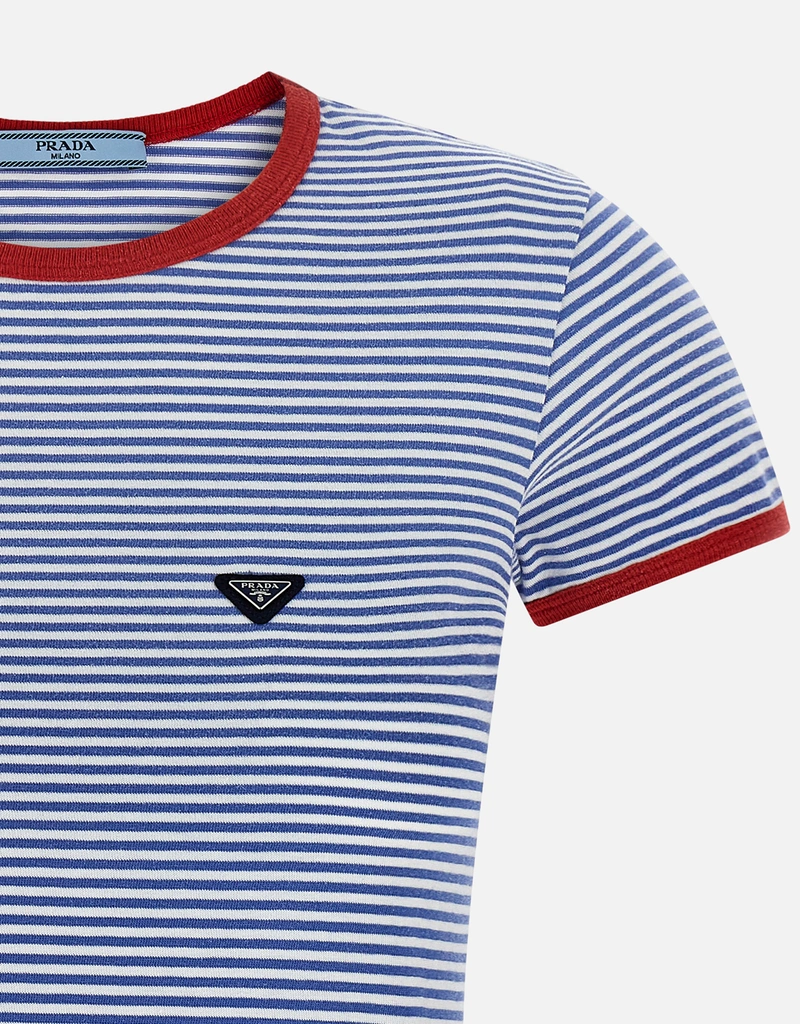 Prada ストライプコットンジャージーTシャツ (すべての新品) IFCHIC.COM