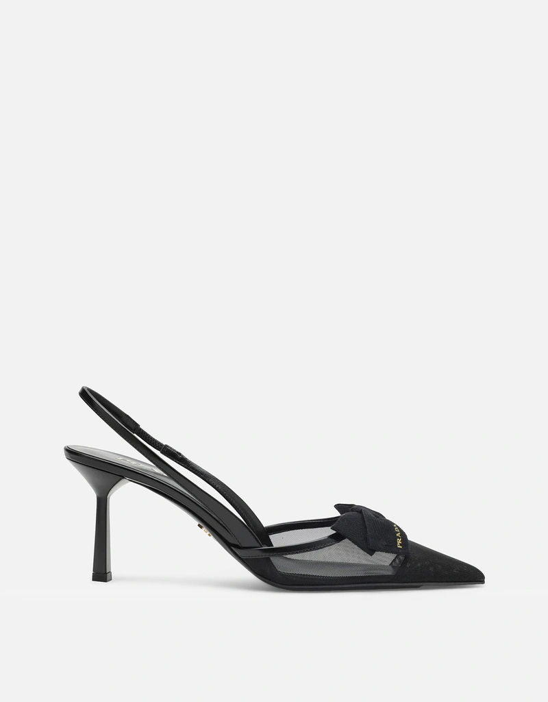 PRADA ブラック スリングバックパンプス Prada ブラックファブリックとメッシュのスリングバックパンプス