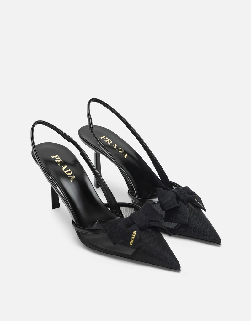 PRADA ブラック スリングバックパンプス Prada ブラックファブリックとメッシュのスリングバックパンプス