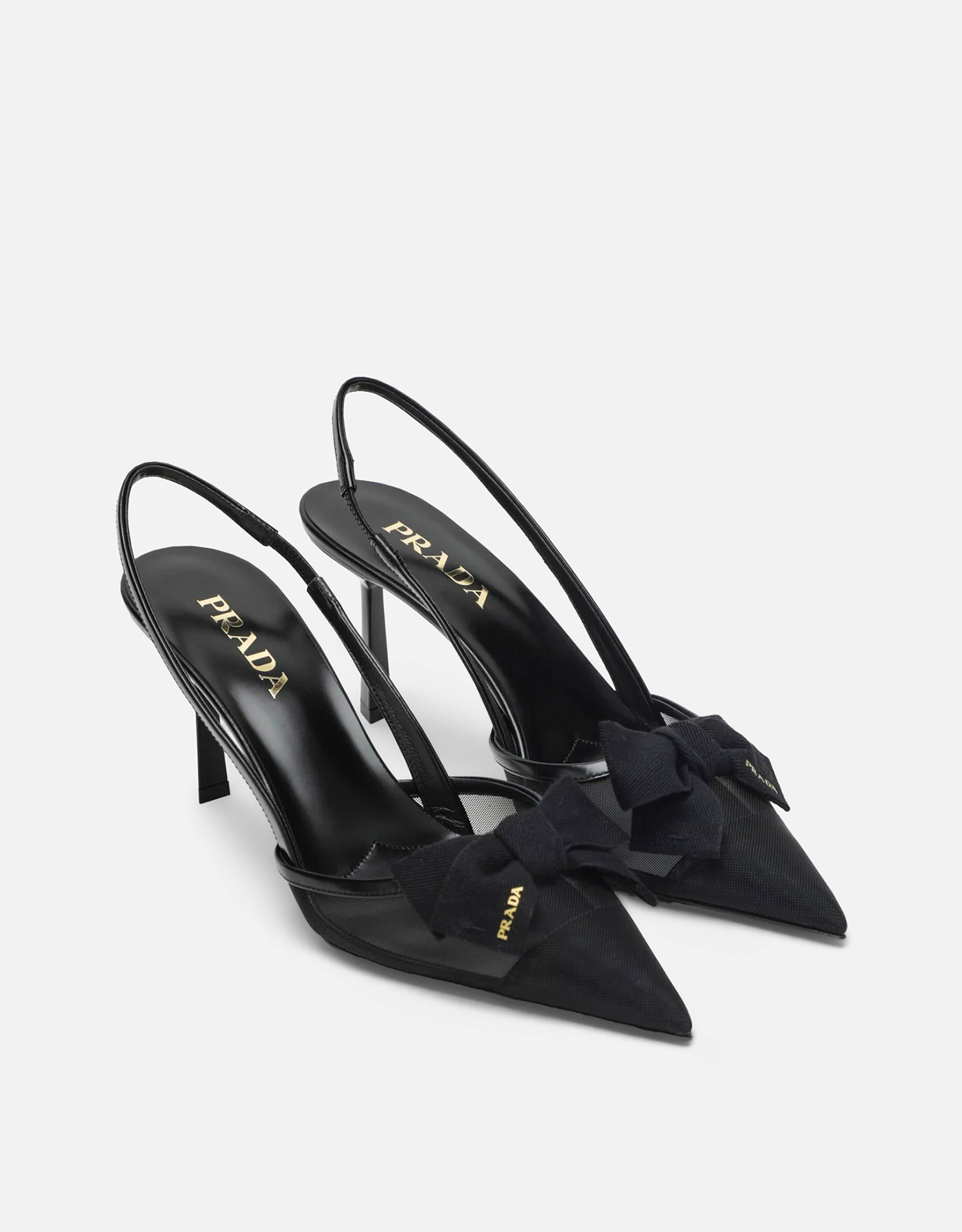 Prada ブラックファブリックとメッシュのスリングバックパンプス