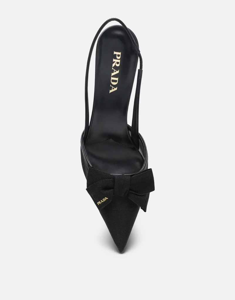 Prada ブラックファブリックとメッシュのスリングバックパンプス