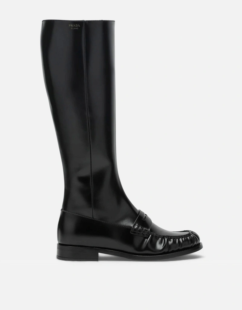 Prada ブラックグロッシーレザーペニーブーツ (すべての新品) IFCHIC.COM