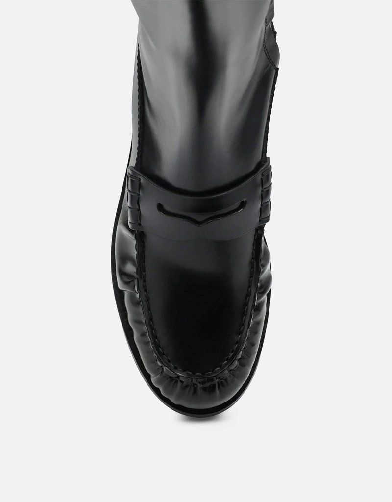 Prada ブラックグロッシーレザーペニーブーツ (すべての新品) IFCHIC.COM