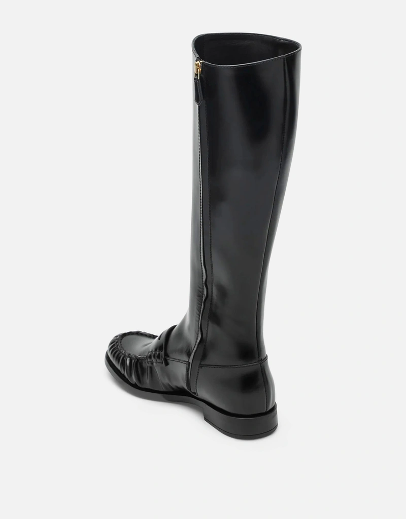 Prada ブラックグロッシーレザーペニーブーツ (すべての新品) IFCHIC.COM