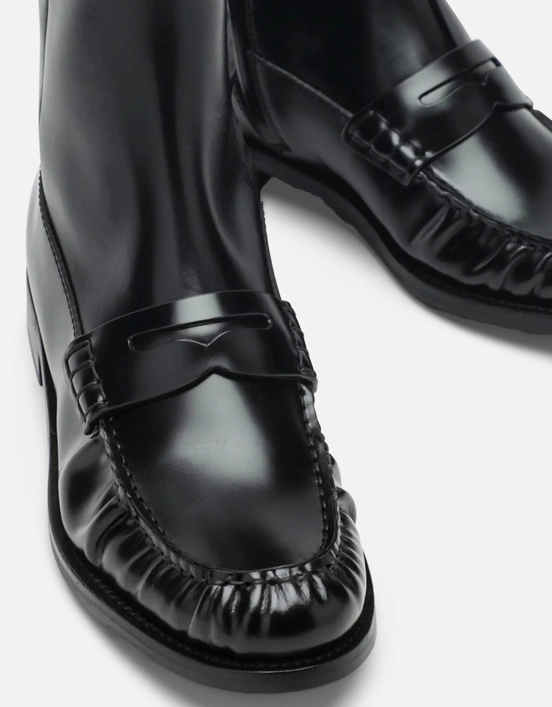 Prada ブラックグロッシーレザーペニーブーツ (すべての新品) IFCHIC.COM