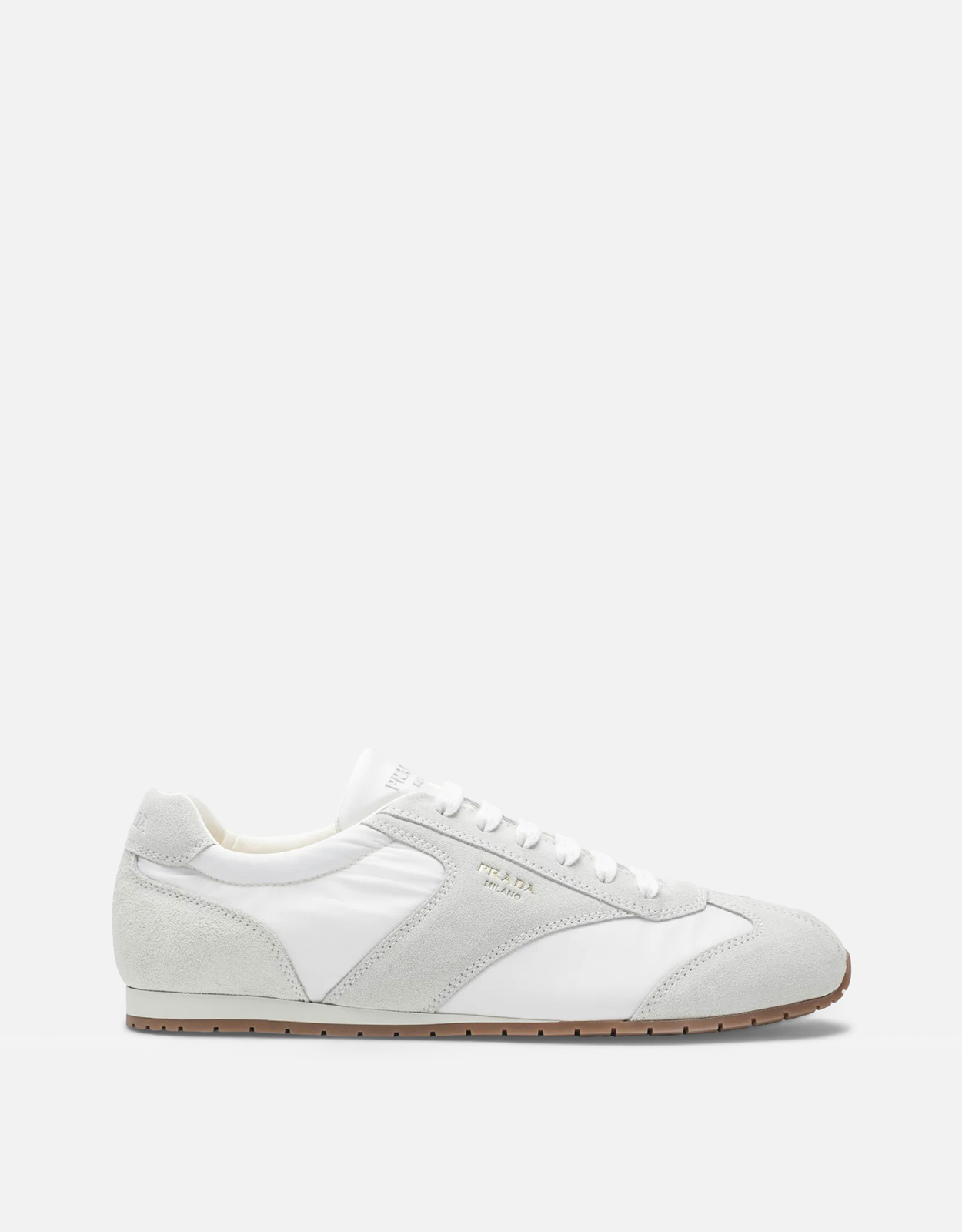 Prada メンズ ホワイト ファブリック アンド スエード スニーカー