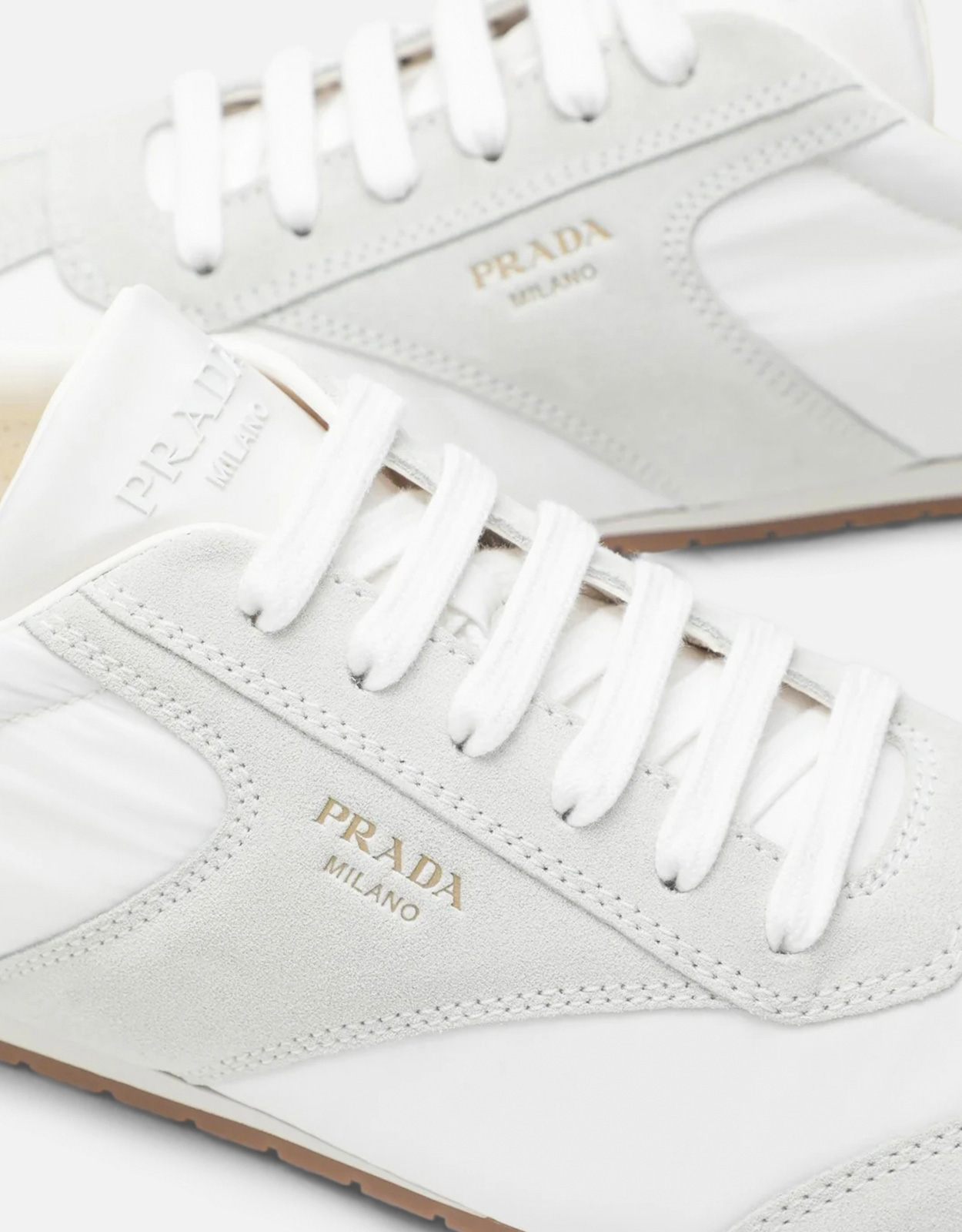 Prada メンズ ホワイト ファブリック アンド スエード スニーカー