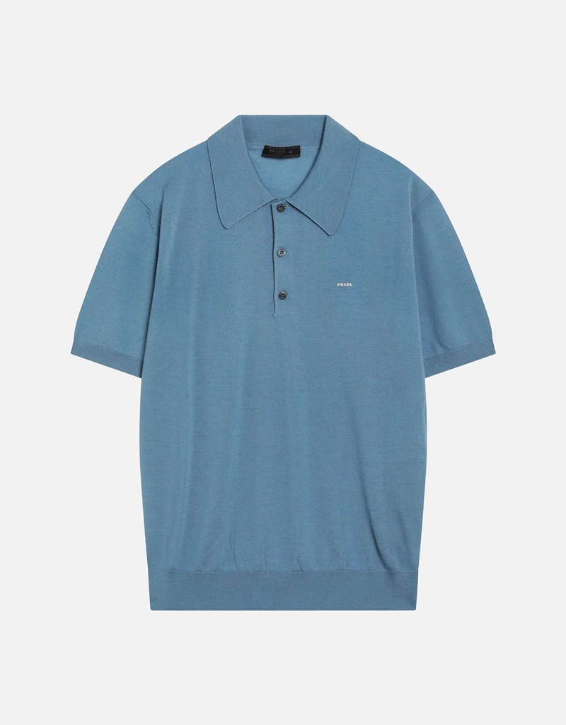 Prada メンズ Air Force Blue コームドウール ポロシャツ (シャツ
