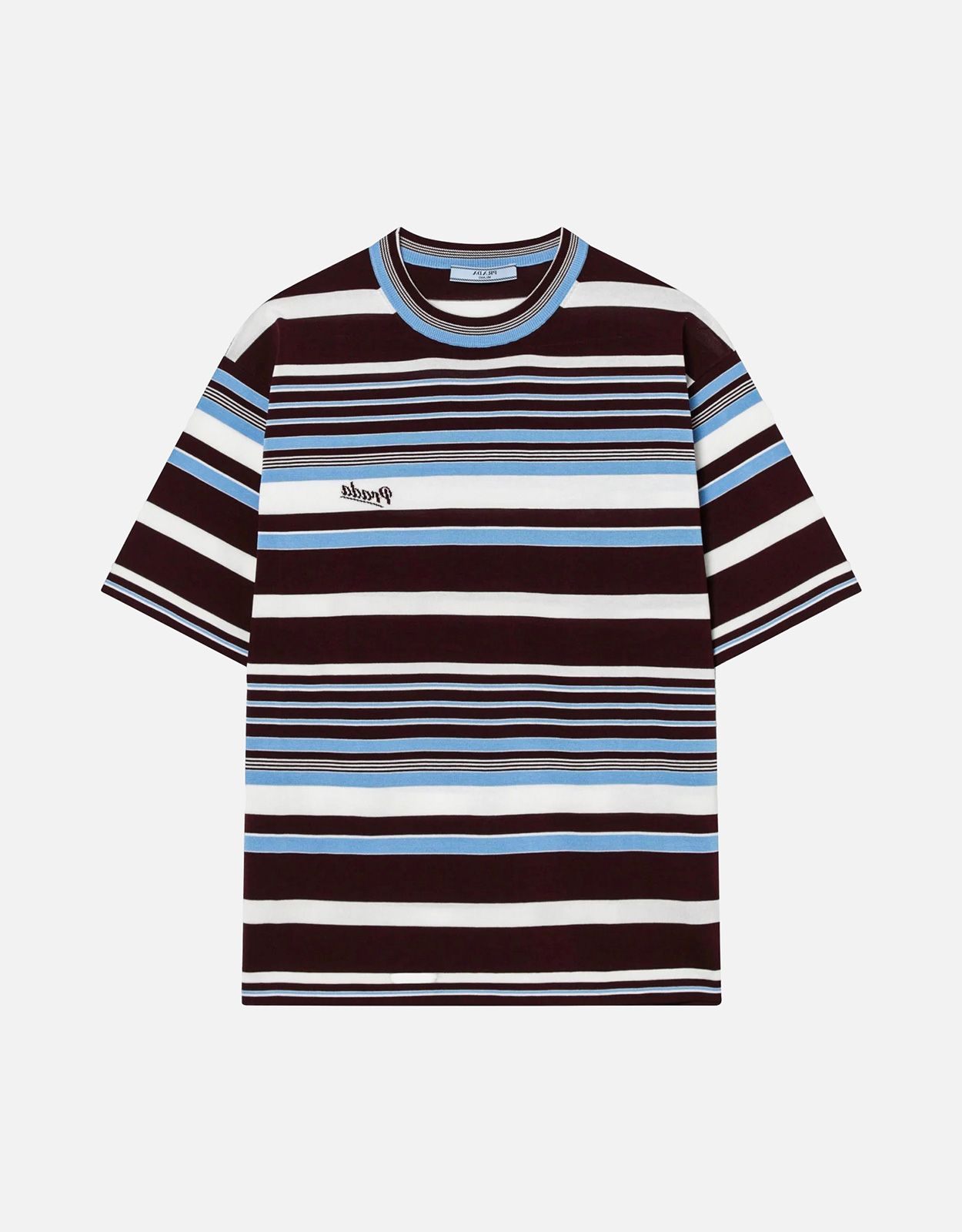 Prada アマランスとライトブルーストライプコットンTシャツ (トップス