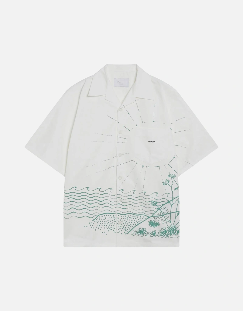 Prada メンズコットンプリント半袖ボーリングシャツ (シャツ) IFCHIC.COM