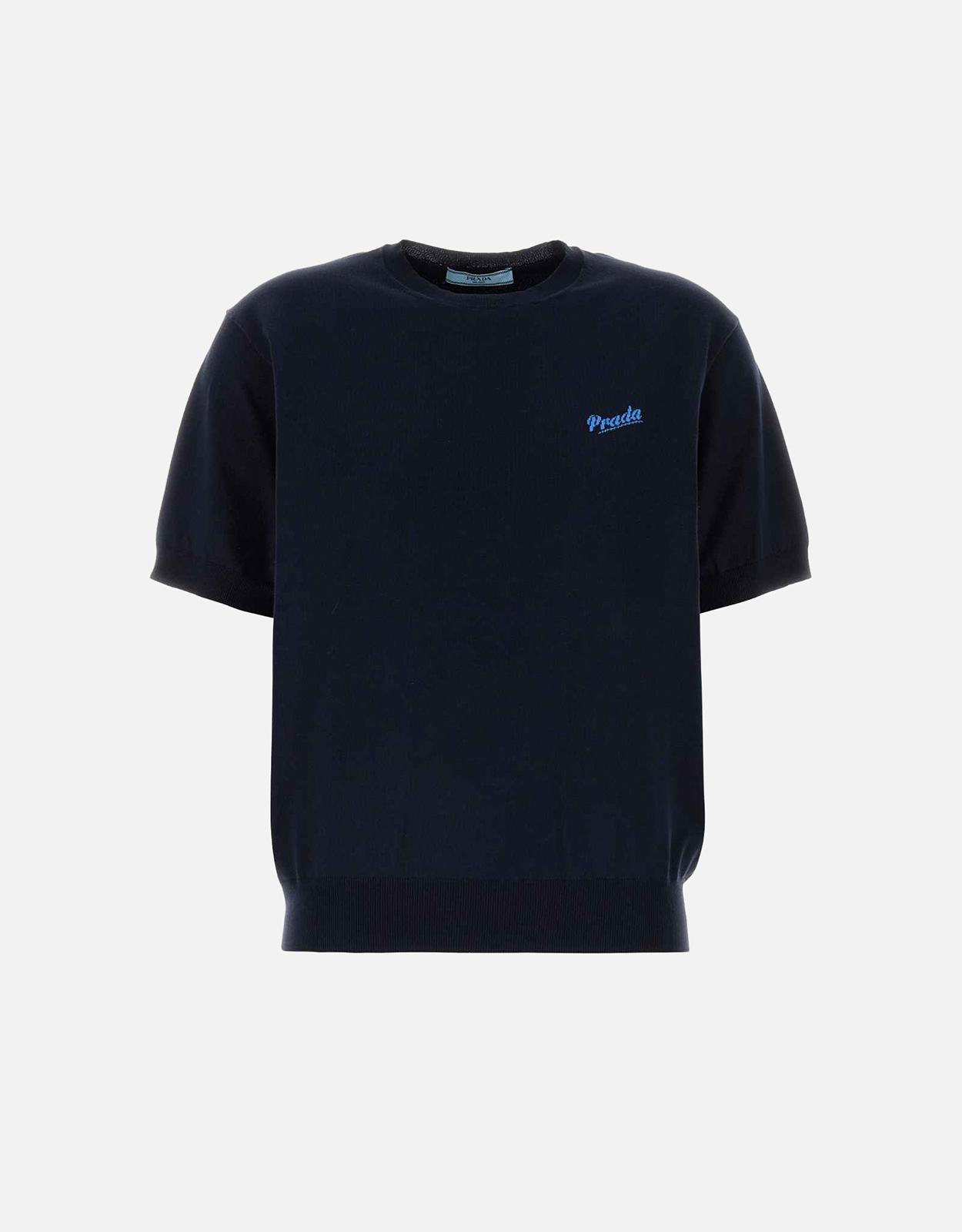 Prada シルク混紡ロゴ刺繍ニットTシャツ (すべての新品) IFCHIC.COM