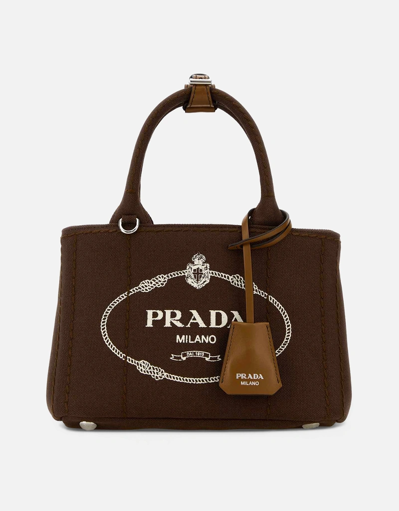 Prada ブラウンキャンバスミニジャルディニエールハンドバッグ