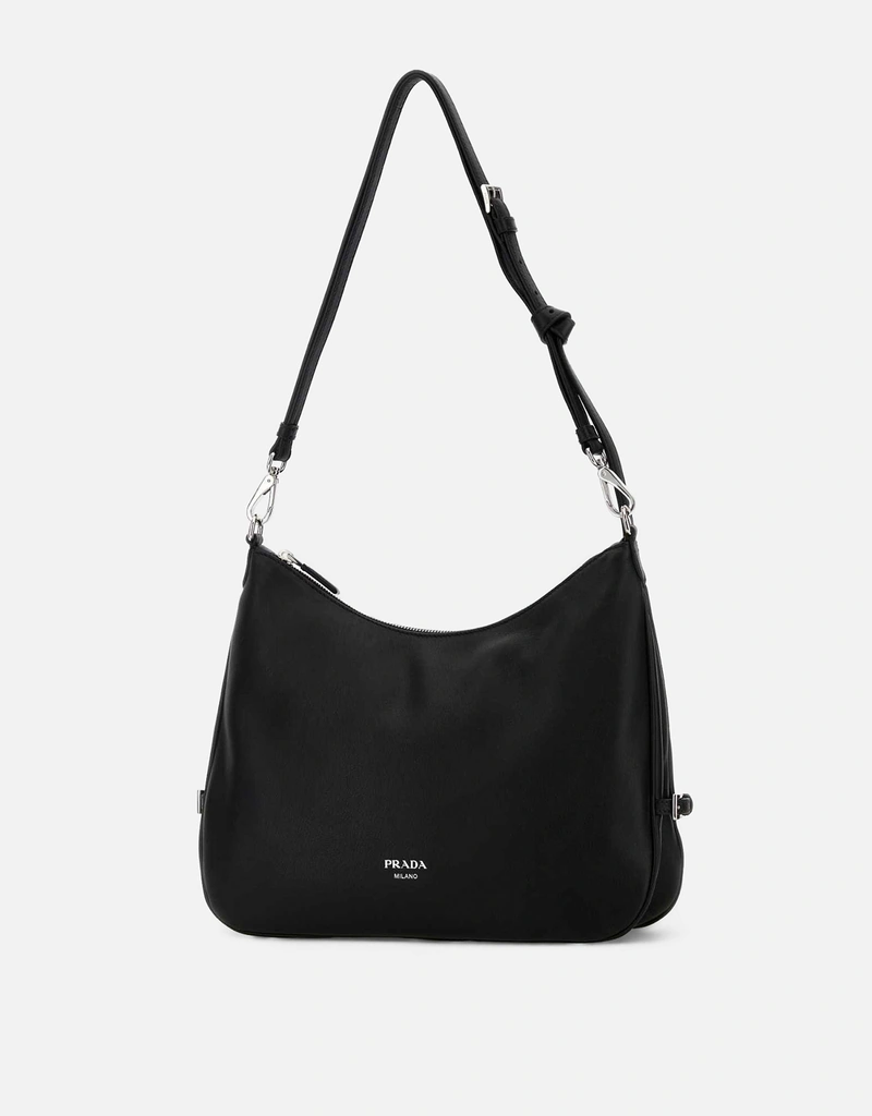 Prada ブラックレザーラージフォールドショッピングバッグ () IFCHIC.COM