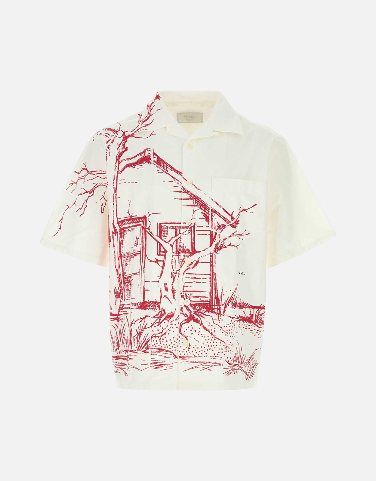Prada Prada Men's Printed Cotton Oversized Bowling Shirt - M　Prada メンズ プリント コットン オーバーサイズ ボウリング シャツ - M