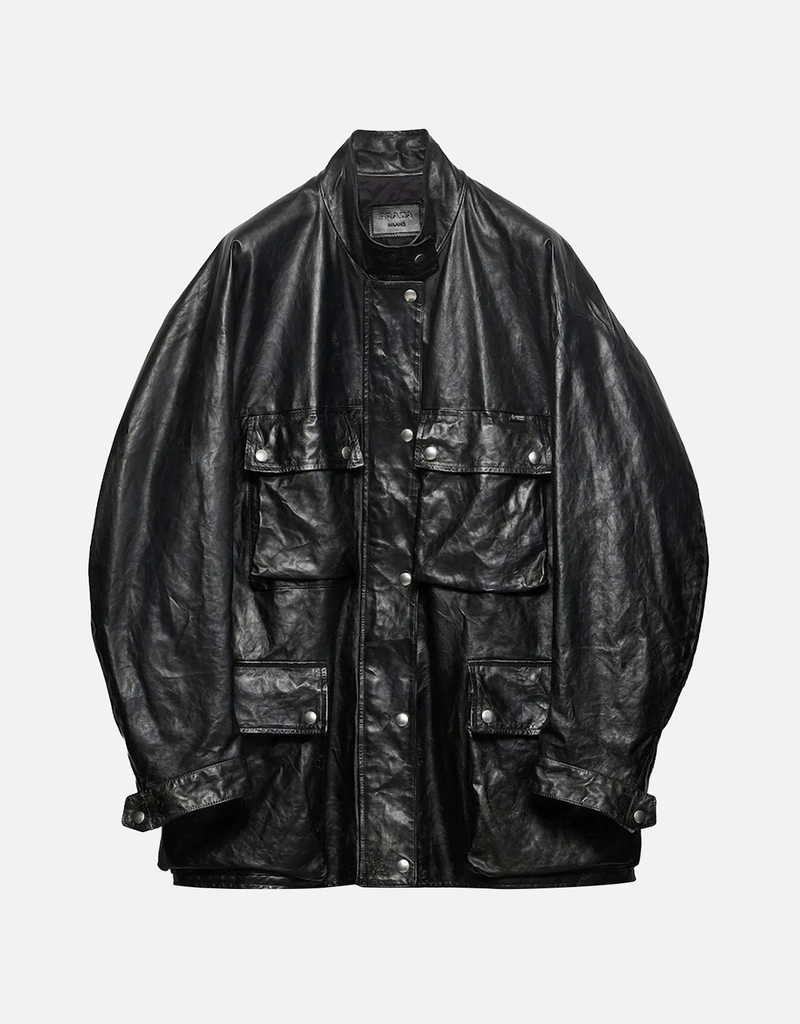 Prada アンティーク加工レザーカバンジャケット (すべての新品) IFCHIC.COM