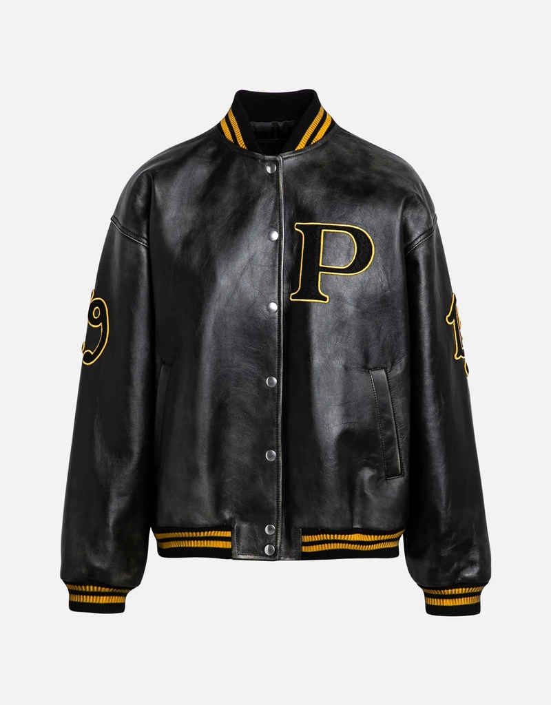Prada レザーボンバージャケットヴィンテージブラックパッチ付き