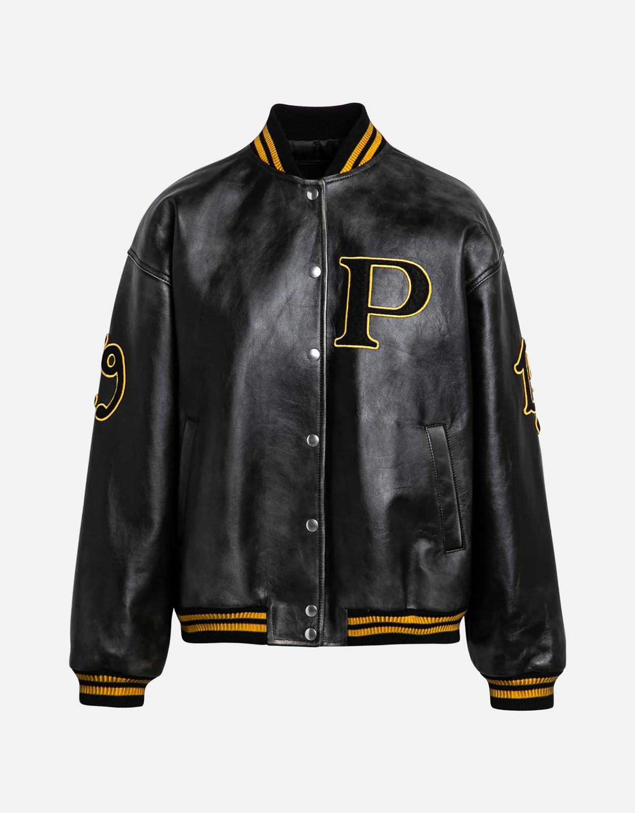 Prada レザーボンバージャケットヴィンテージブラックパッチ付き