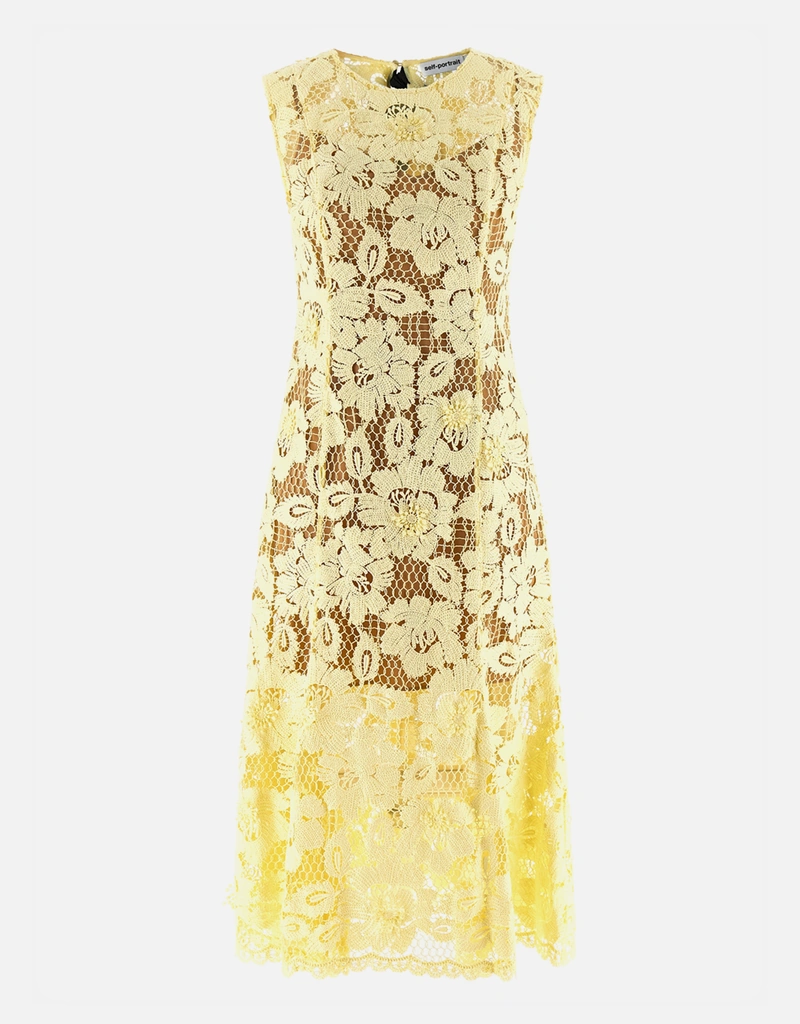 Self-Portrait イエロークロシェレースミディドレス (すべての新品
