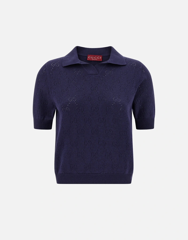 Gucci オープンワークGGシルクコットン混紡ポロシャツ (すべての新品