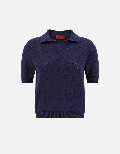 Gucci オープンワークGGシルクコットン混紡ポロシャツ (すべての新品